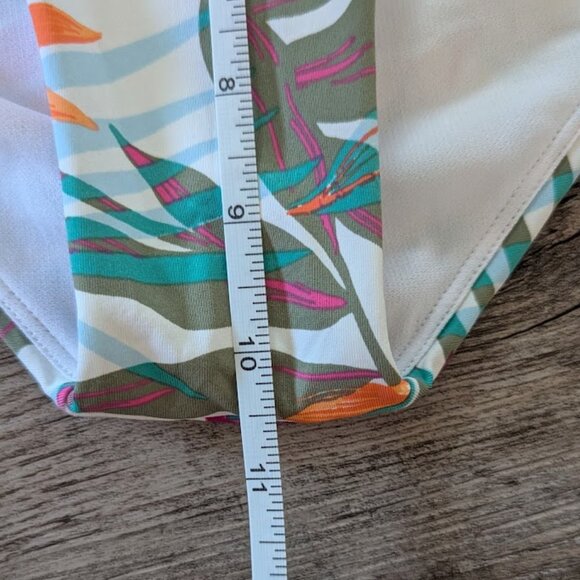 Roxy - Bikini Bottom Mid Rise Hipster Tropical Leaf White, Pink, Orange, Green - Picture 10 of 12